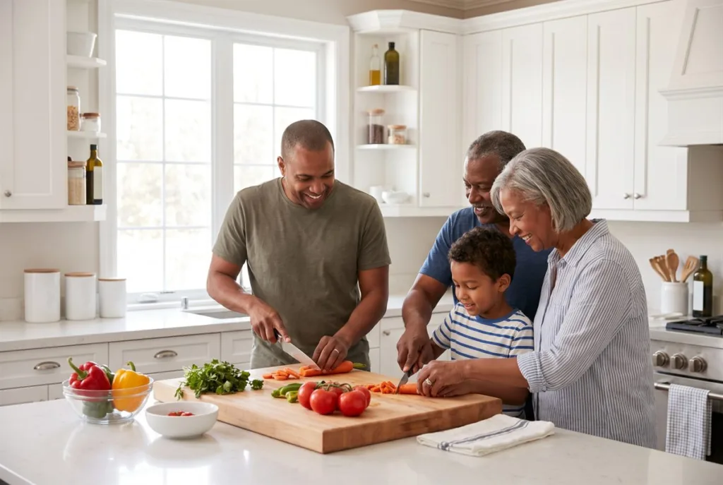 Dietary Guidelines for Americans 4 Dietary Guidelines for Americans in practice: a family cooking with fresh vegetables