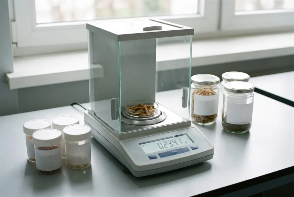 How Are Nutrition Facts Verified on Food Labels? 4 Nutrition facts verified by weight: a laboratory balance measuring a food sample